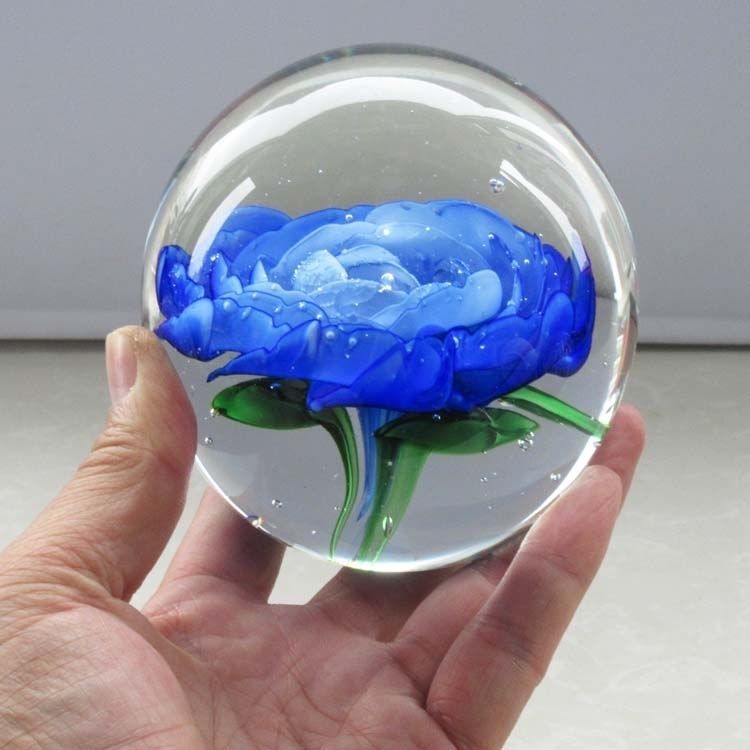 琉璃球摆件玻璃工艺品客厅轻奢创意球家居花朵装饰品现代中式简约