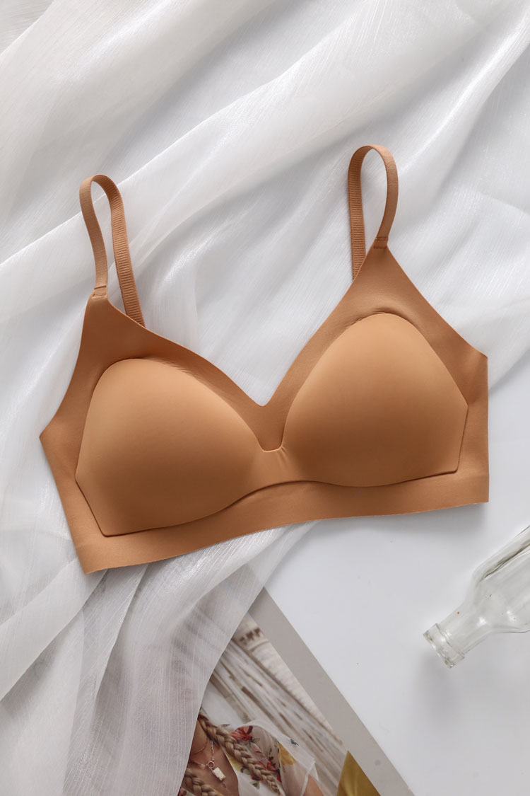 固定杯舒适无钢圈无痕文胸小胸薄款一片式光面无痕内衣女胸罩 肤色 偏
