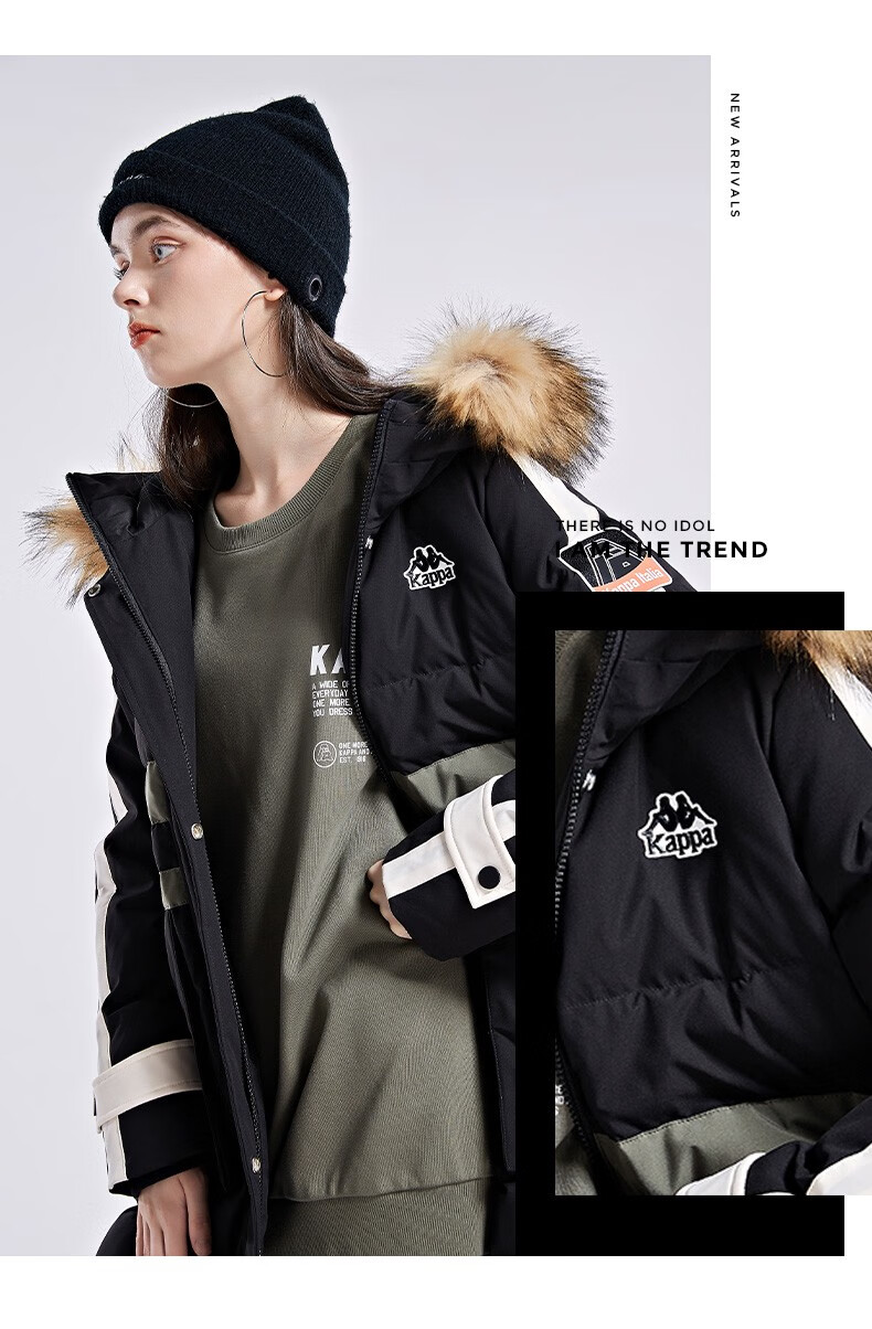 卡帕(kappa) kappa卡帕羽绒服冬女中长款羽绒服毛领连帽防寒保暖外套
