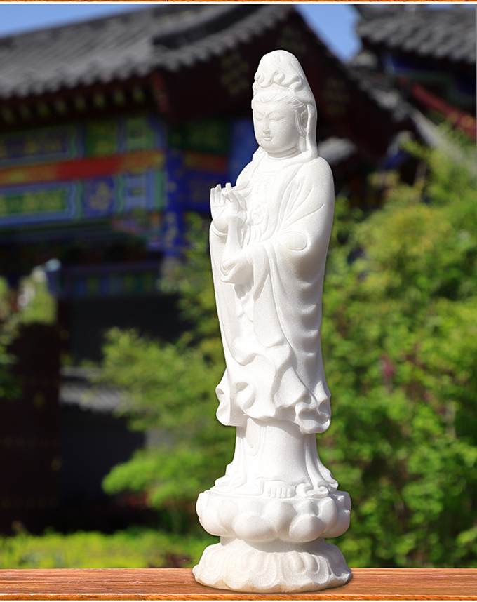 定做石雕石头青石观音菩萨南海观音坐莲观音佛像摆件家用原石雕刻