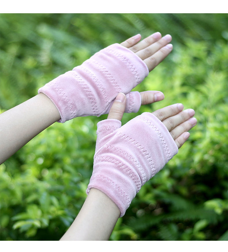 善水上境手袜女加绒保暖半指手套女冬季男半截加厚开车学生写字漏指露