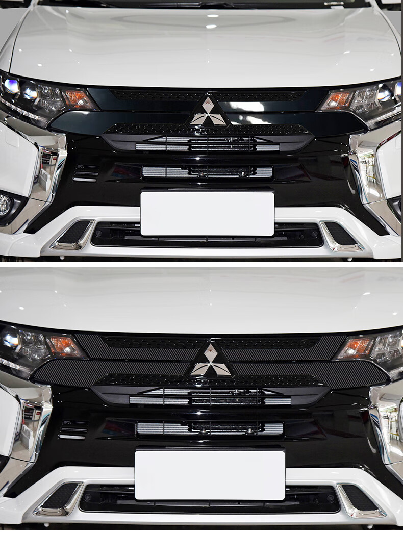 佳固 适用于三菱欧蓝德中网前脸车标装饰碳纤维贴纸亮黑外观改装黑