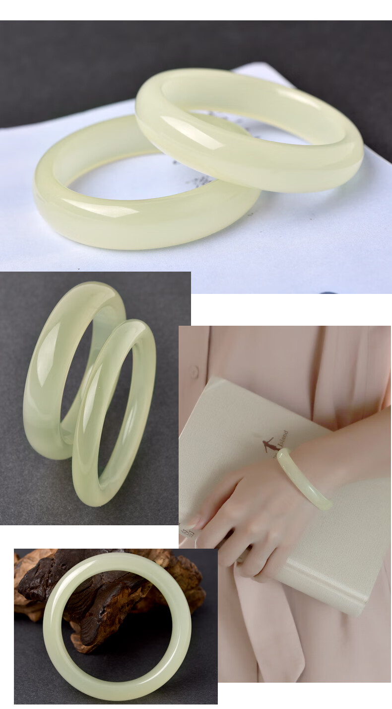 阿富汗白玉手镯青白玉手镯女冰种阿富汗玉圆条叮当小众镯子年轻款酷似