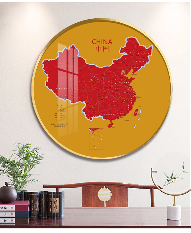 世界地图玄关装饰画圆形挂画餐厅画办公室创意墙画儿童书房晶中国地图