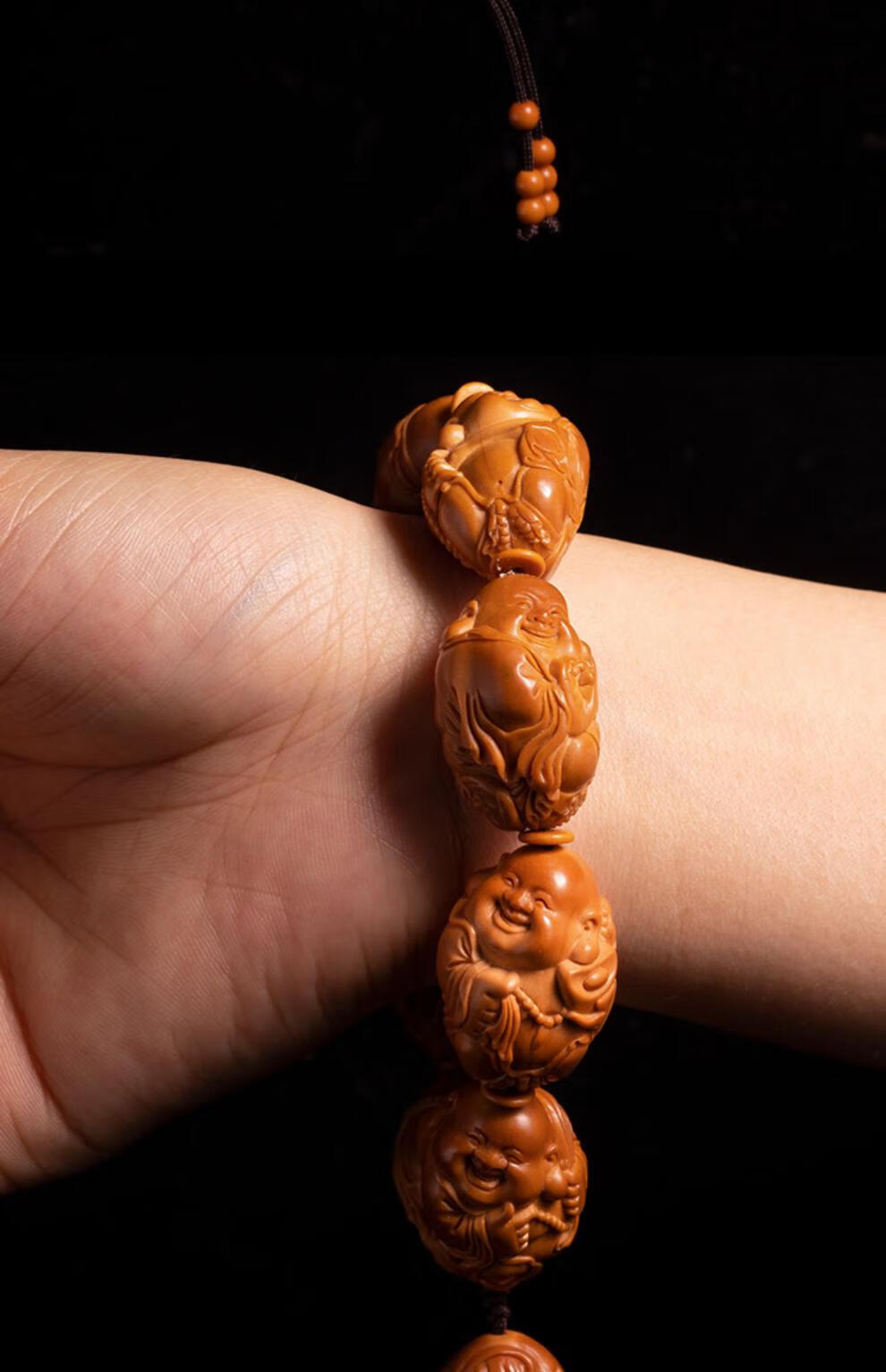 京选好品梅林橄榄核橄榄核雕纯手工精雕刻八宝弥勒笑佛吊坠项链梅林大