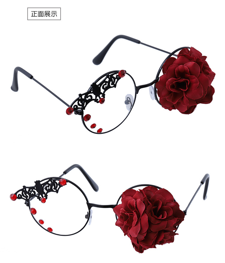 新品单片眼镜复古蝙蝠玫瑰眼镜框哥特齿轮单边爱心暗黑蒸汽哥特风 圆