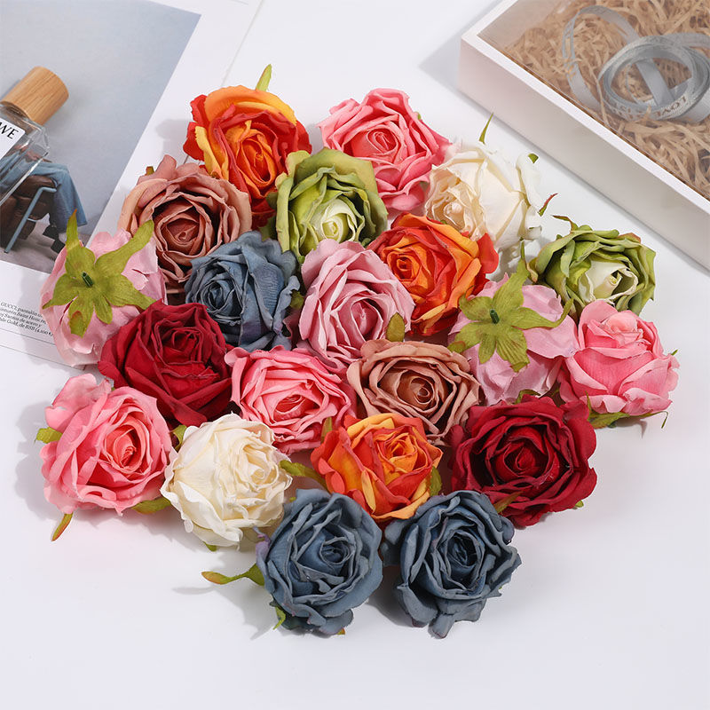 精选绿植网红法式风仿真花玫瑰花头批发假花diy闺蜜拍照卧室摆设花头