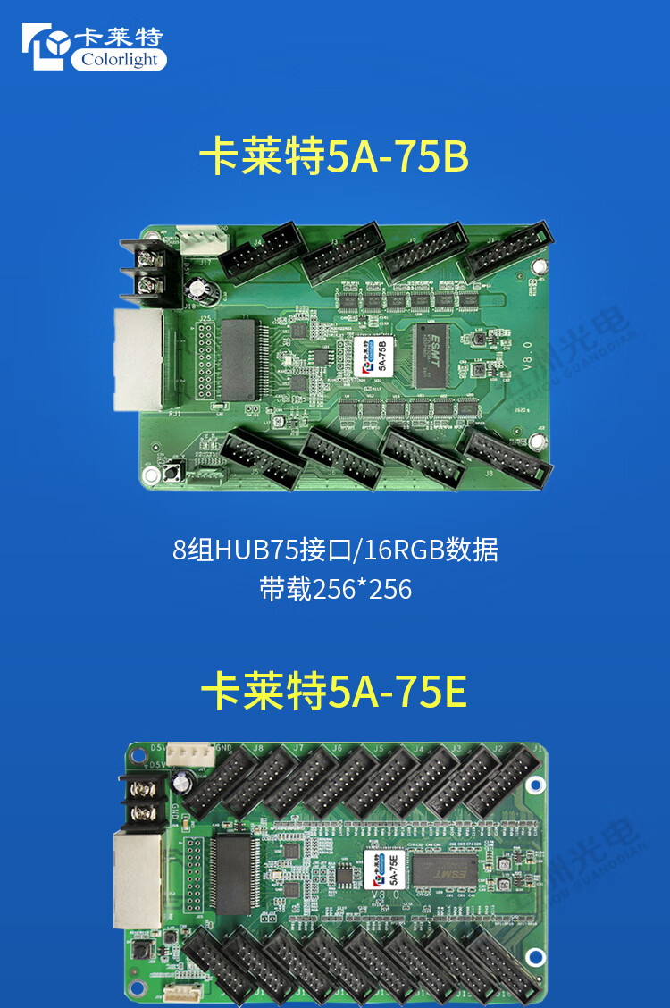 卡莱特5a-75b全彩接收卡75e i5a e80 e320全彩led显示屏控制卡 5a-75b