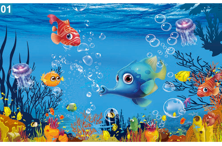 海底世界墙纸自粘墙贴墙画防水婴儿游泳馆海豚海洋定制壁画背景墙