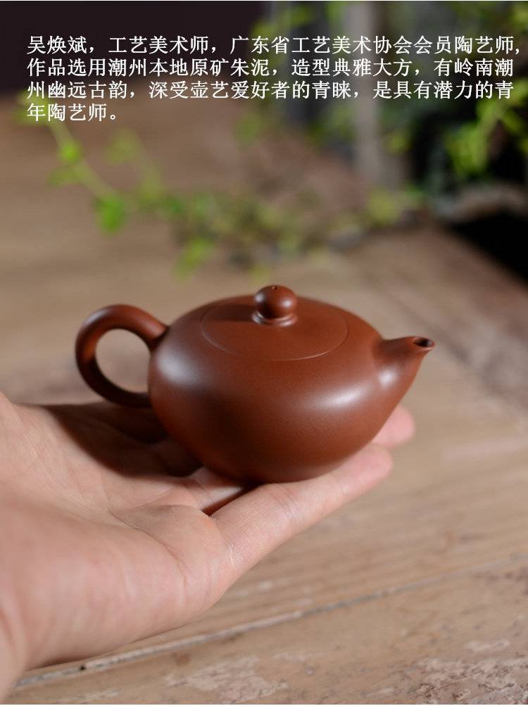 潮州手拉壶潮州手拉壶手工紫砂壶手拉朱泥壶150cc西施壶中式茶壶原矿