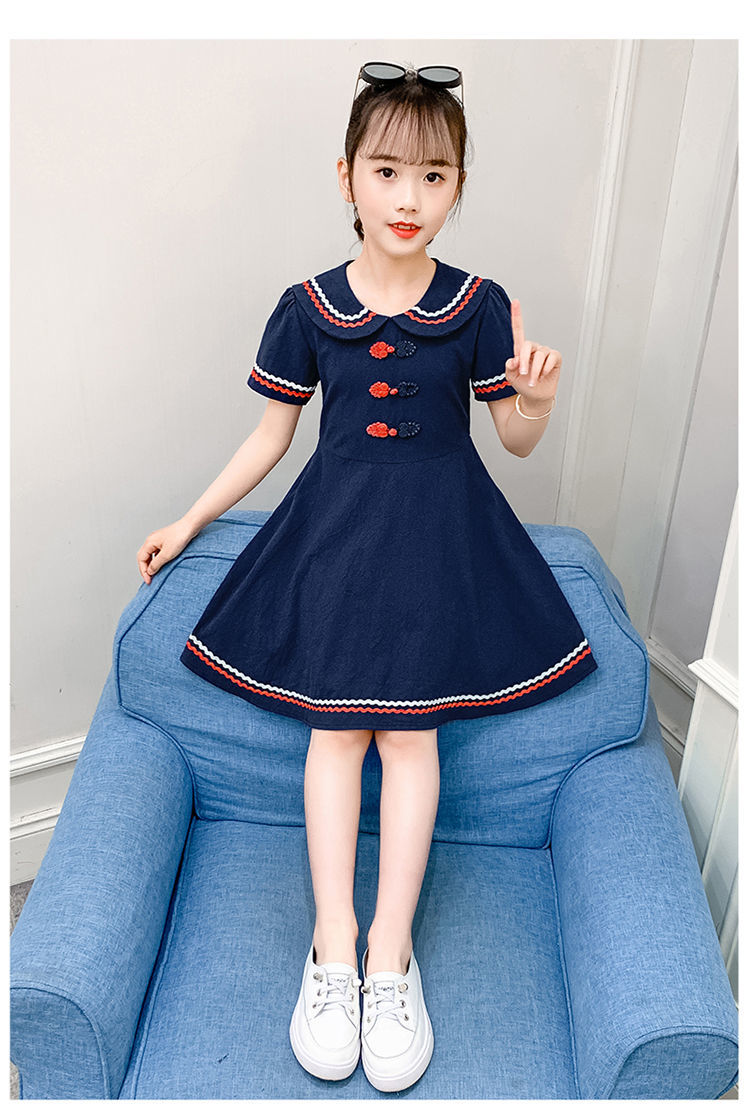 女童连衣裙儿童新款海军领裙子适合3-14岁女孩穿的夏季学院风公主裙