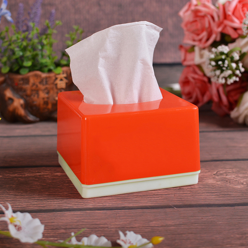 正方形小号抽纸盒塑料纸巾盒餐饮酒店饭店餐巾纸盒子 荧光款蓝色白底