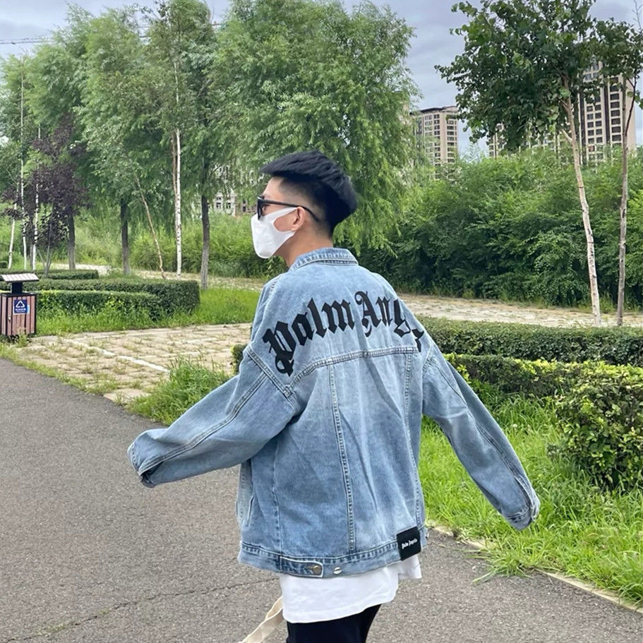 劲匠2022春秋季快手网红男主角同款梵文印花牛仔外套社会精神小伙后背