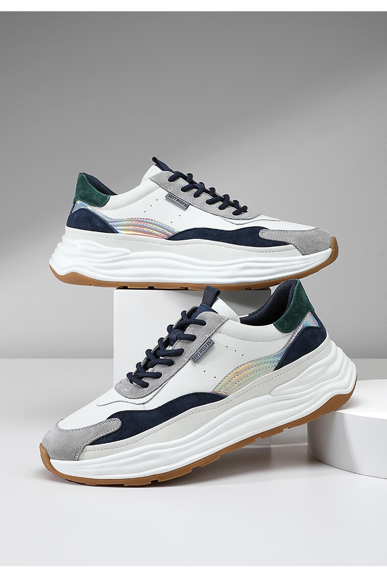 七匹狼男鞋子2022秋季新款男士运动休闲鞋厚底增高潮流撞色牛皮鞋 g