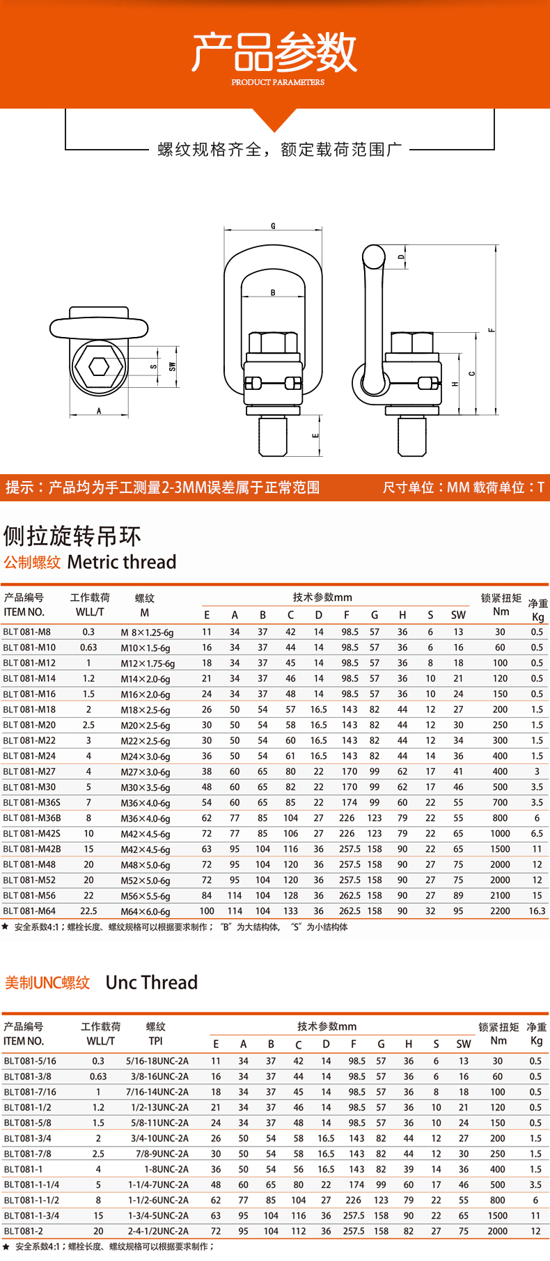 特侧向旋转吊环vlbg侧拉环模具侧拉起吊万向起重设备吊环m8