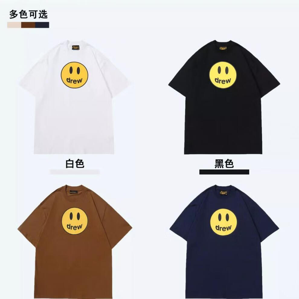 馨征drew house笑脸短袖欧美高街美式宽松女春夏季纯棉情侣半袖t恤男