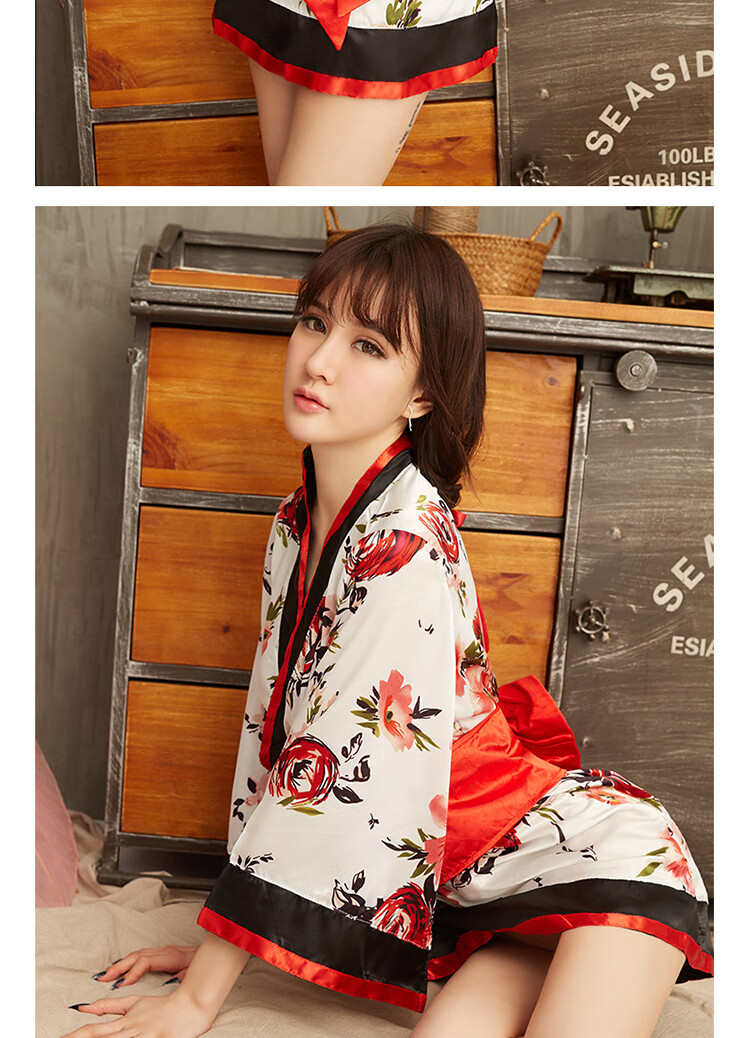 久慕雅黛 性感日式印花和服连体情趣内衣女开档露胸制服诱惑套装角色