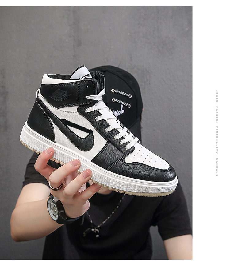 aj夜光板鞋春季新品空军一号情侣款高帮休闲鞋青少年黑白熊猫鞋潮夜光
