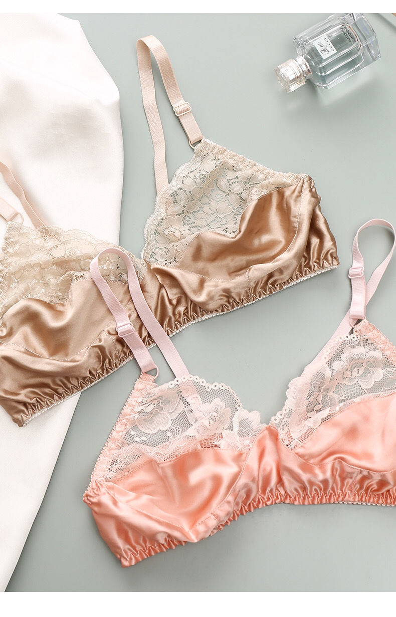 雪澈真丝文胸夏季薄款无钢圈无海绵桑蚕丝胸罩大码无痕内衣女舒适透气