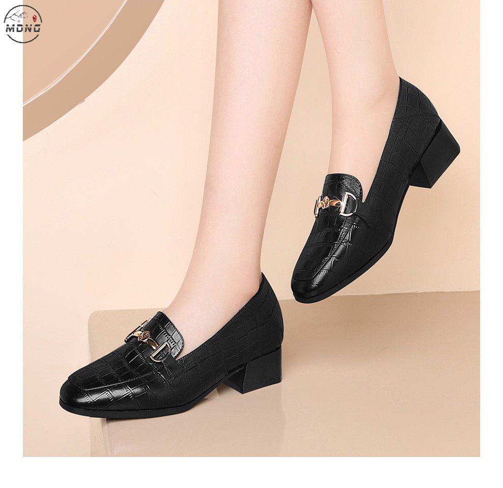 mdng皮小皮鞋女英伦风2021春季新款女鞋子春鞋方头粗跟单鞋一脚蹬乐福