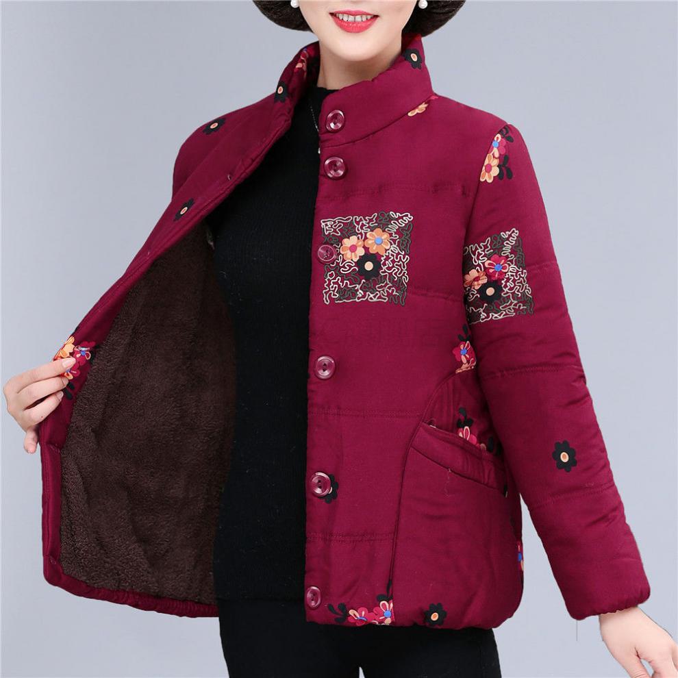 6070老奶奶80岁老太太加厚妈妈秋冬季中老年人女装加绒短款棉服大红xl