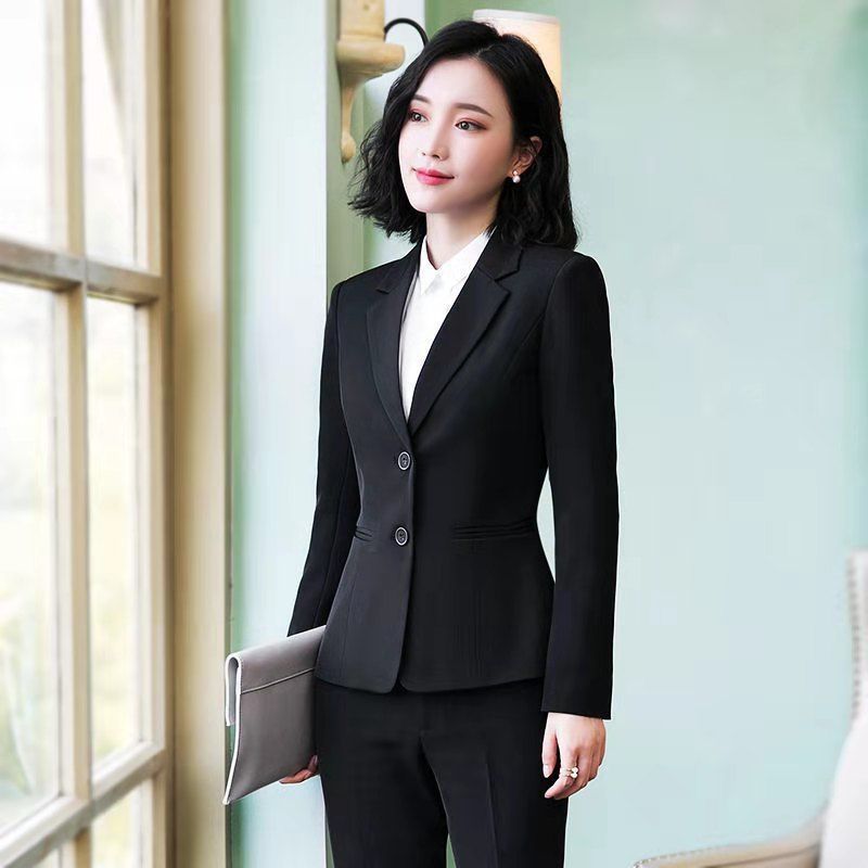 22年新款白衬衫女2021春秋女装工作服西服面试服套装黑色西装白衬衫s
