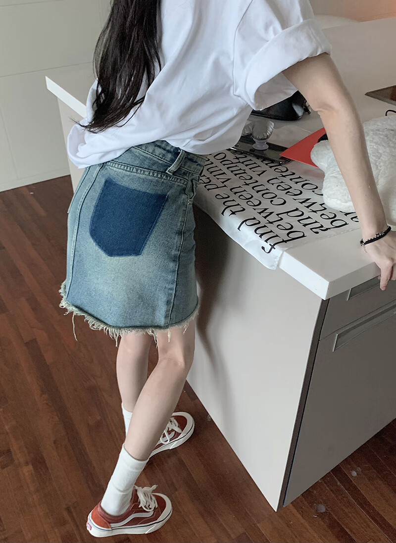 【特价捡漏】高档轻奢品牌pphome时髦乞丐裙~高腰显瘦a字口袋撞色牛仔