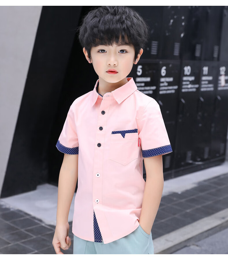 年春季中大童纯棉衬衣男孩校服儿童演出半袖上衣白色偏小半码120cm
