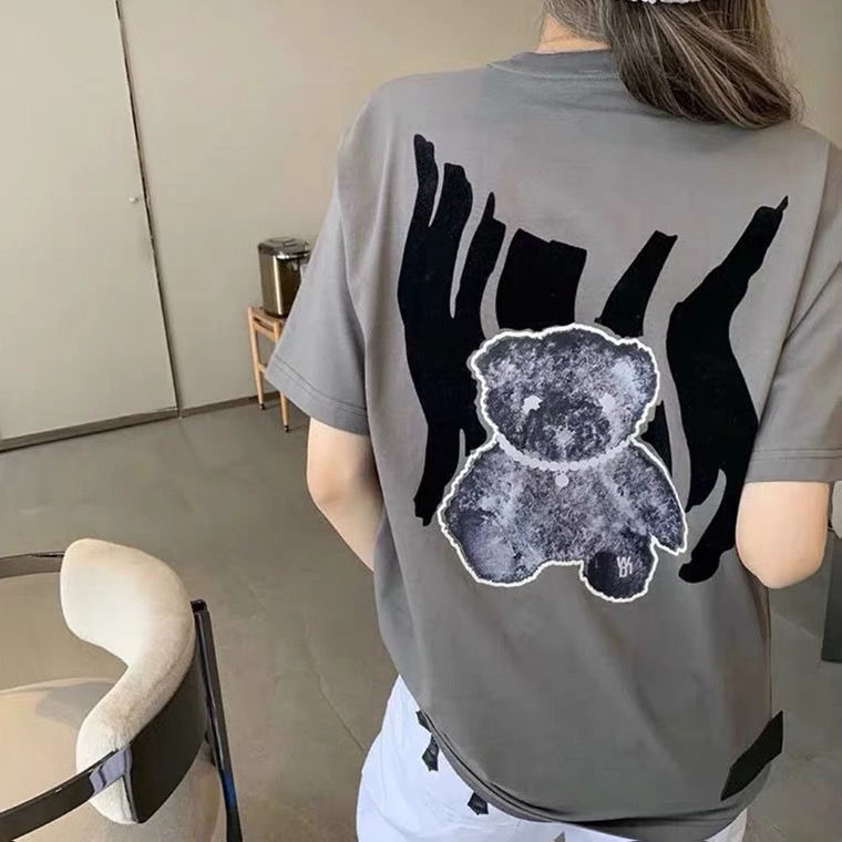 we11done夜光植绒小熊t恤welldone泰迪熊圆领宽松男女同款短袖 碳灰 s