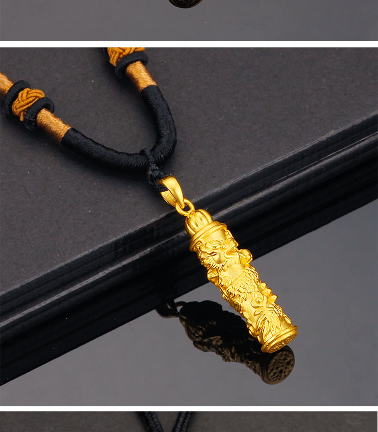 老凤凰黄金龙柱吊坠男女3d硬金盘龙柱男士项坠足金999项链金生肖龙