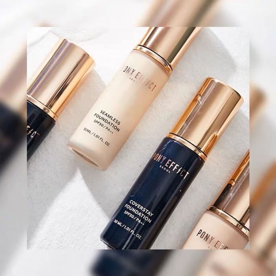 京选优品韩国ponyeffect密肌无痕粉底液遮瑕保湿防晒滋润粉底液202白