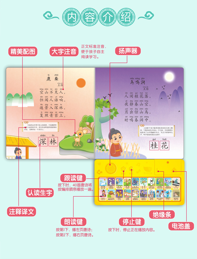 火火兔唐诗卡片有声早教挂图宝宝发声点读国学经古诗词300首幼儿认知