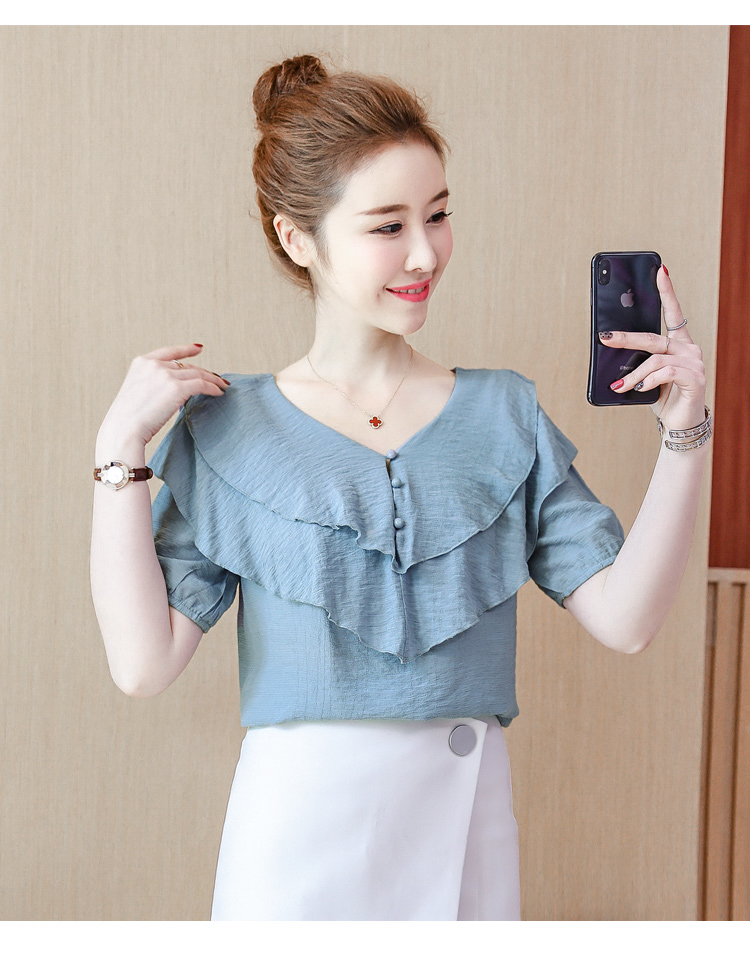 女式夏天短袖衫衣雪纺衬新款潮女装2020年季上洋气衬款遮肚小 杏色 s