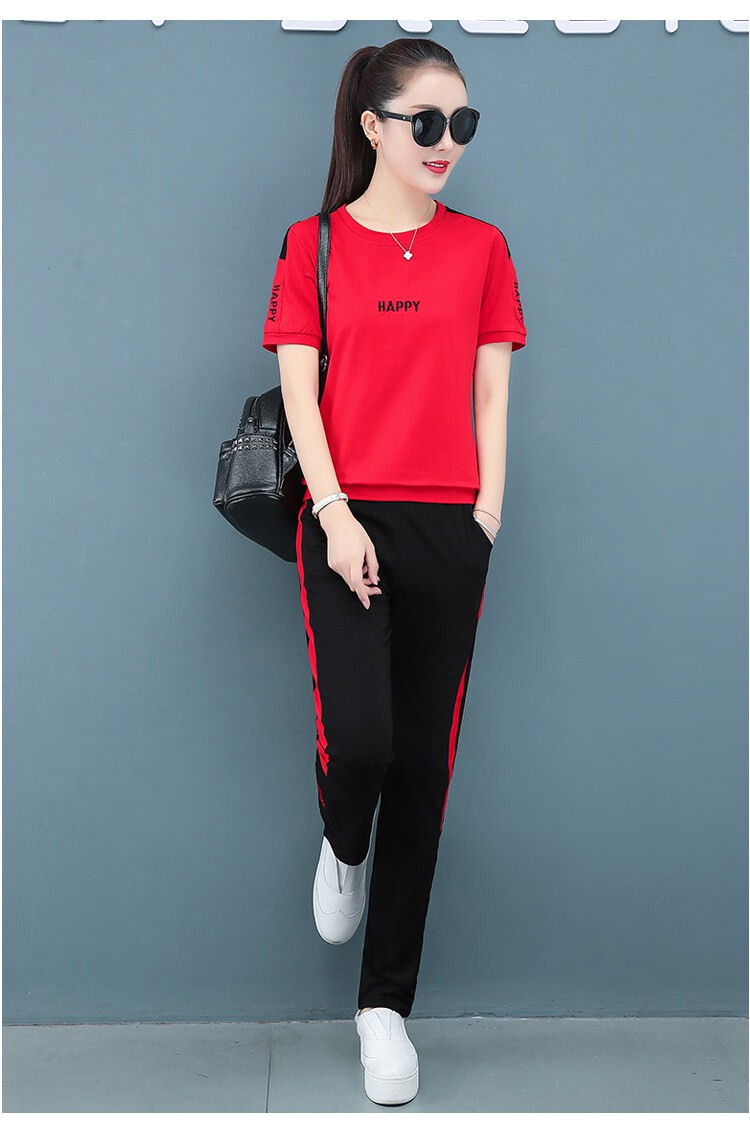 夏季运动套装女夏天运动服两件套大码棉质2022新款休闲宽松 黑色 3xl