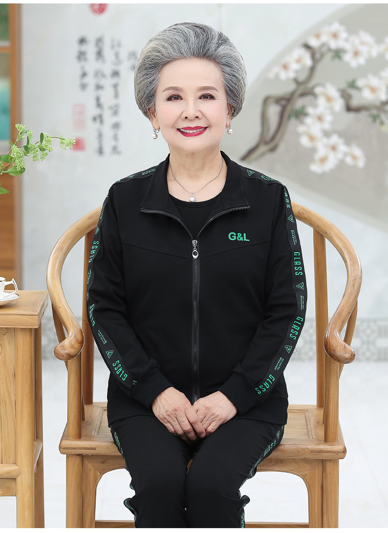 中老年人秋天穿的長袖衣服老太太裝運動套裝老奶奶6070歲人女裝媽媽春