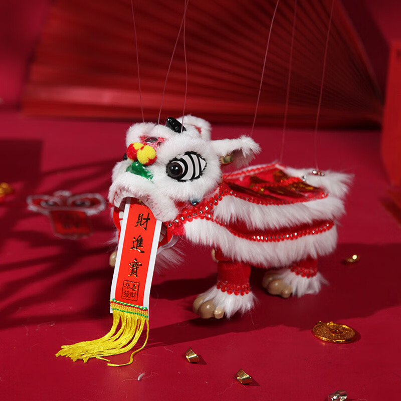 醒狮提线木偶送小孩儿童节中国风复古玩具民俗民间传统手工舞狮子 o