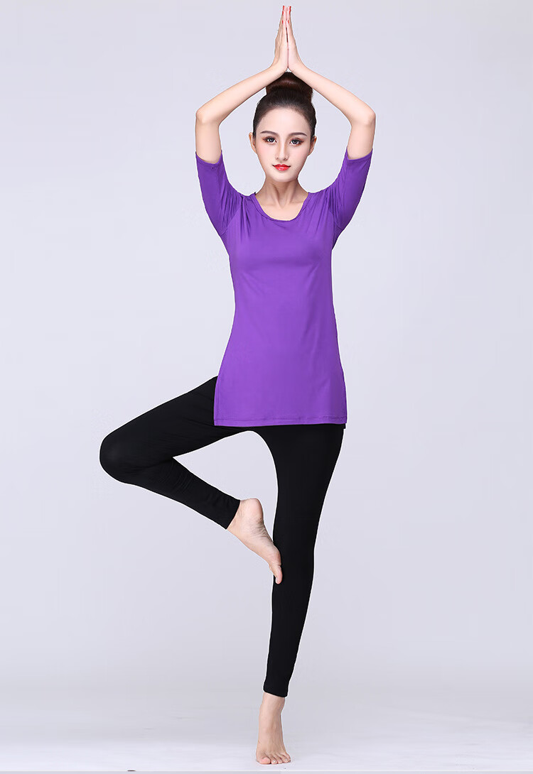 广场舞服装女士现代舞健身练功服瑜伽服奥代尔棉中长款舞衣 红色中袖