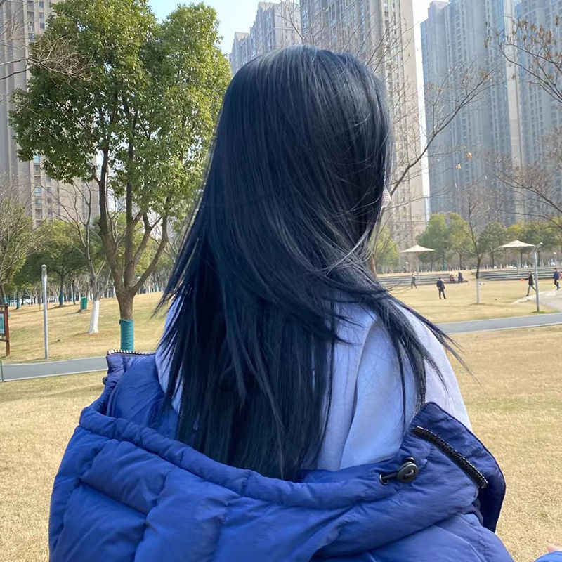 鸢尾蓝黑 鸢尾蓝亚麻色植物无刺激自己在家染显白流行发色 自然黑