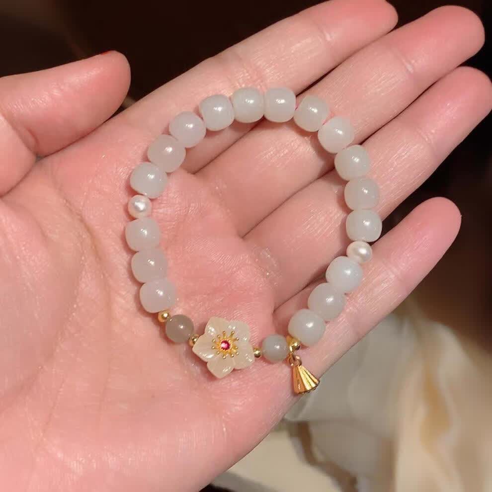 御漪和田玉桃花手链女手串新款简约时尚小众设计感简约个性藕粉和田玉