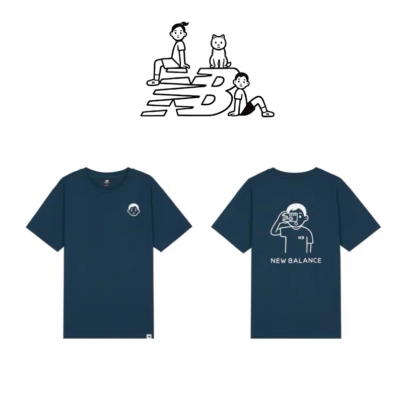 新百伦nb短袖t恤男女情侣nb联名小人张子枫纯棉宽松半袖土褐色amt