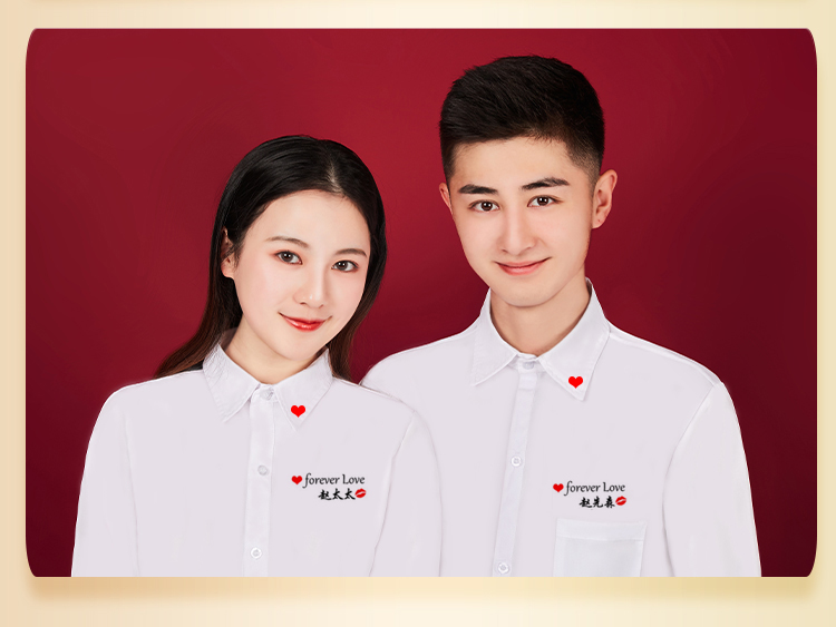 结婚证件照情侣衬衫拍登记照领证白衬衫配头纱男女刺绣款可定制领口