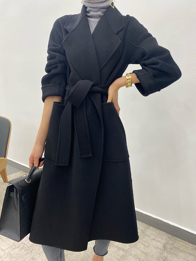 双面大衣女中长款22秋冬大衣双面呢西装毛呢外套女矮个子 驼色 s