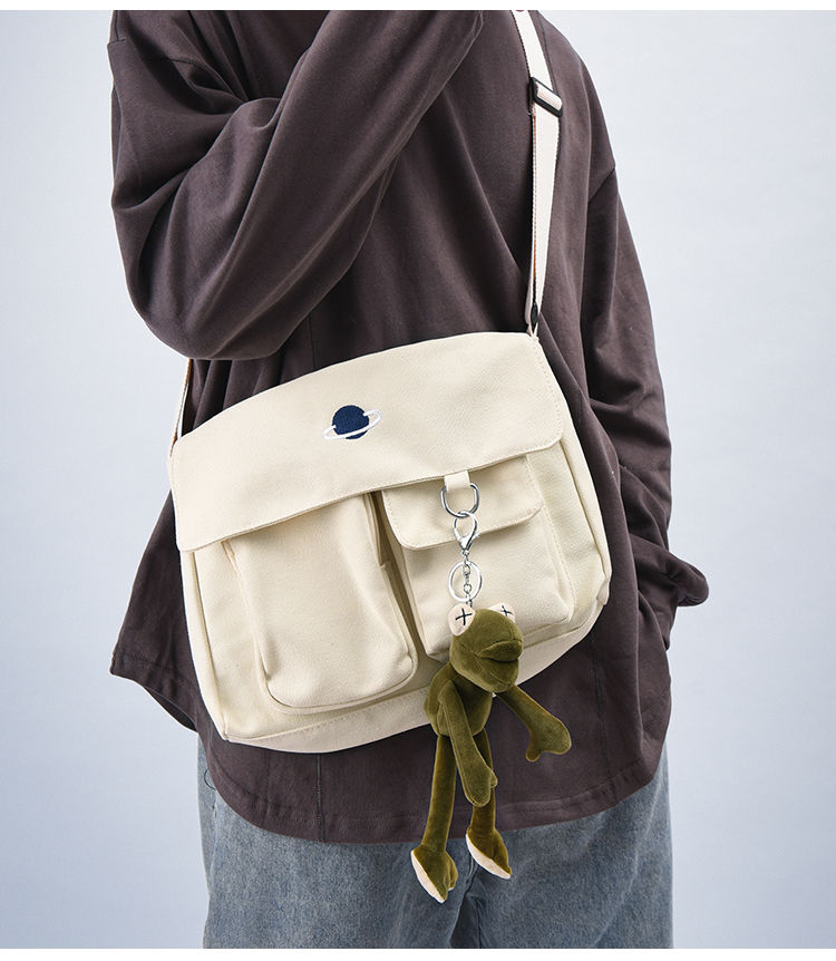 挎包男潮牌日系休闲帆布单肩包街头时尚运动嘻哈斜挎包ins潮小包 黑色