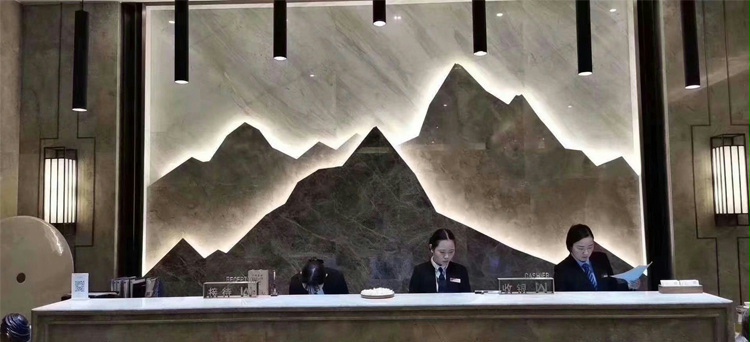 gaiagino3d叠层灯光定制电视背景墙沙发大理石石材山水画酒店大厅前台