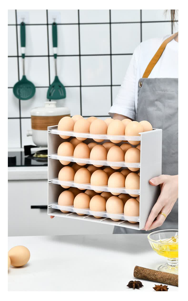 四层装【可放40个鸡蛋】米白色 爱可寻(冰箱侧门抽屉式)鸡蛋盒【图片