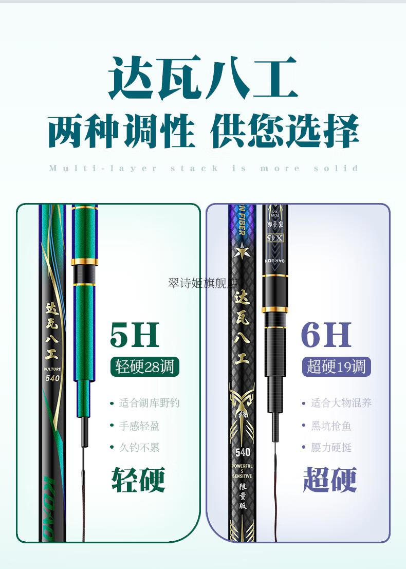 2022新款达瓦八工钓鱼竿手竿轻硬碳素鲫鱼竿19调台钓竿鲤鱼竿大物鱼竿