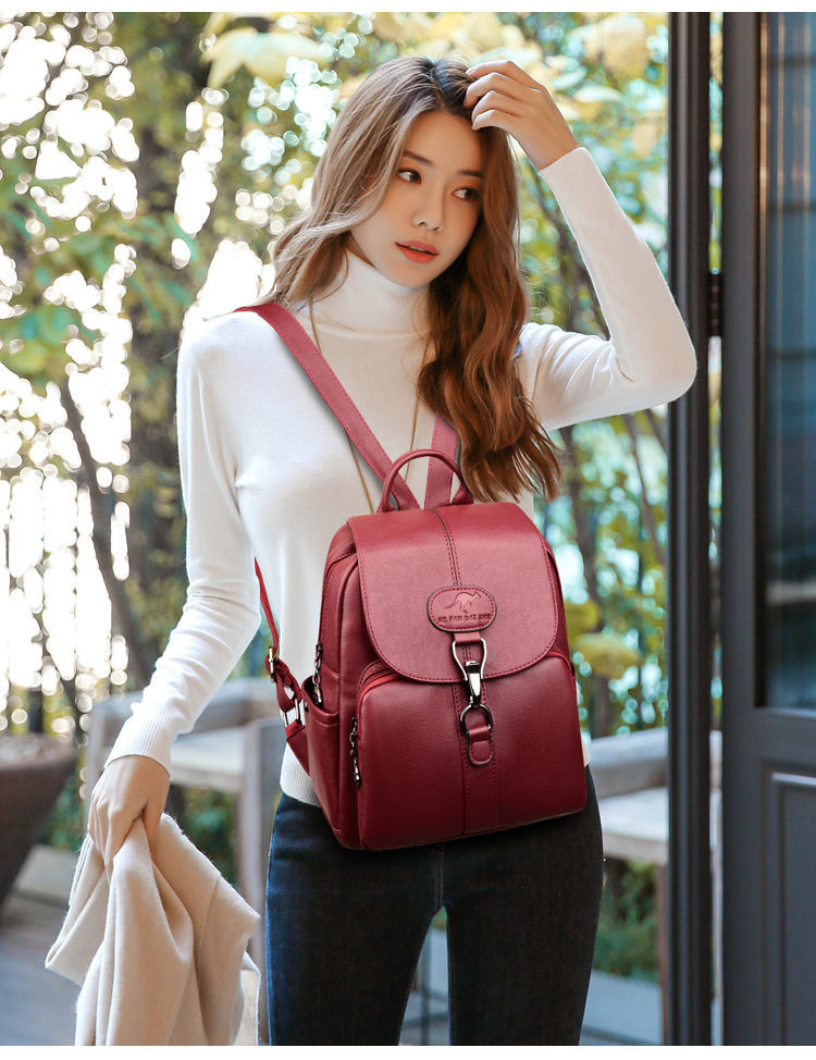 轻奢品牌袋鼠官网旗舰轻奢品牌真皮双肩包包包女包新款时尚背包头层