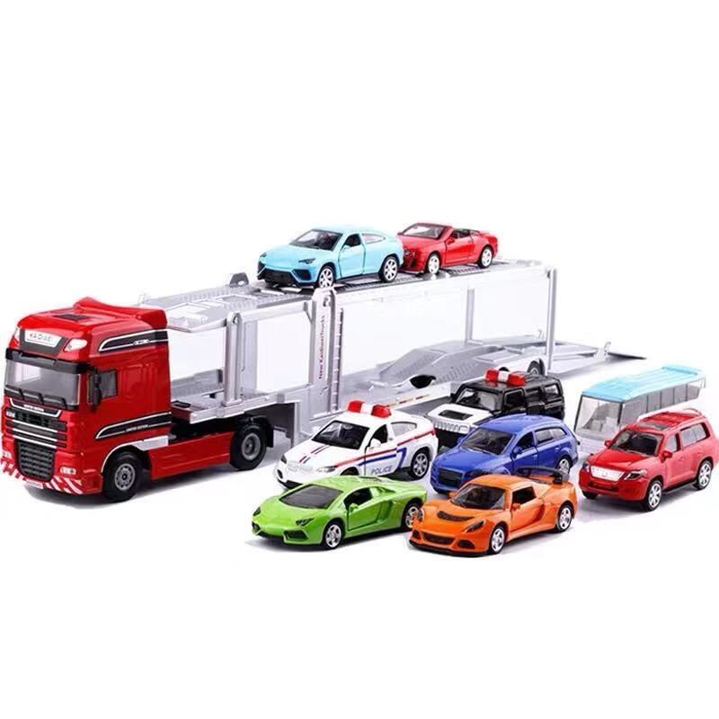 60凯迪威汽车运输车玩具合金大卡车儿童汽车仿真双层平板半挂车模型