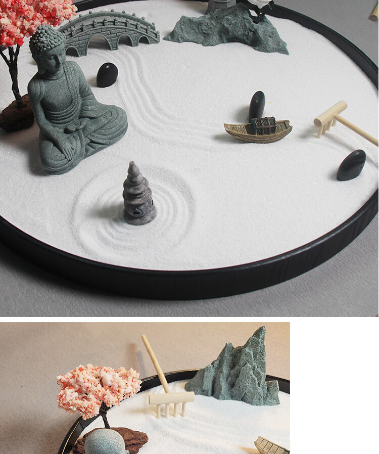 日式枯山水沙盘禅意摆件 沙盘摆件枯山水造景桌面微景观禅意摆盘茶室