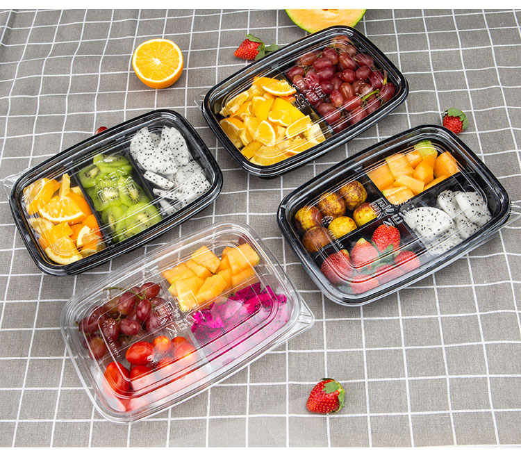 水果捞盒 一次性透明带盖多格果切盒水果沙拉盒长方形水果捞拼盘打包